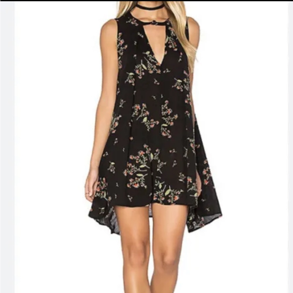 Free People Snap Out of It Swing Sleeveless Black Floral Mini Dress